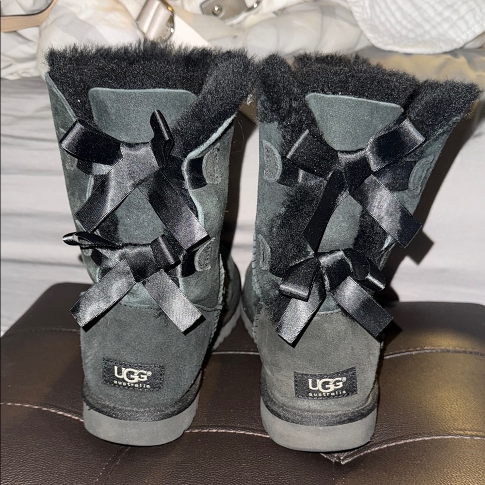 UGG Black Winter Boots with Decorative Bows